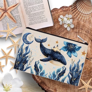 Whale Guardian of the Sea Kingdoms Cotton Pencil Case - Makeup Bag - Pencil Case - Cotton Pencil Case