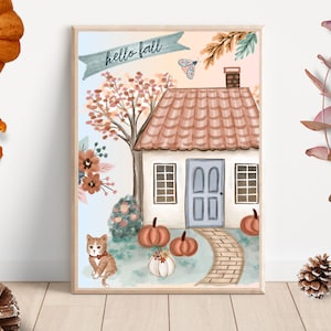 Gemütliches Herbstposter „Enchanted Cottage“ – Herbstposter – Herbstposter – Herbstdekoration