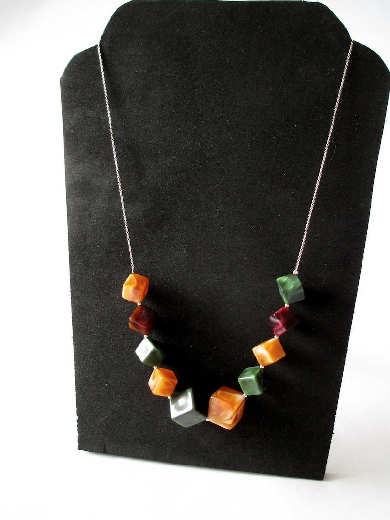 Very rare French Art Deco style marbled celluloid and sterling silver necklace
