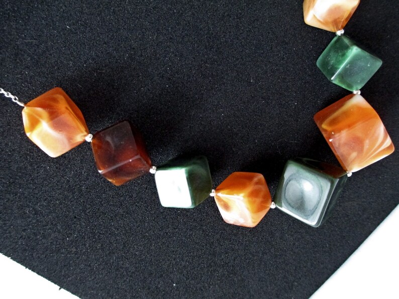 Very rare French Art Deco style marbled celluloid and sterling silver necklace