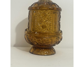Vintage Amber Indiana Glass Stars & Bars Fairy Lamp 6.5x4.5