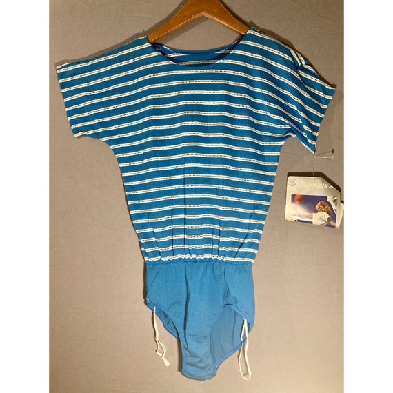 Rare 1984 Danskin Blouson Blue and White Stripes … - image 2