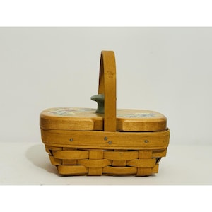Longaberger 2003 Mini Basket Handpainted Lid Vintage USA Cottagecore Granny