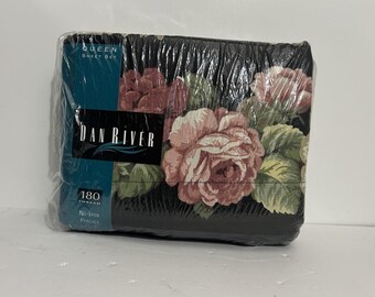 Juego de sábanas vintage Dan River Queen con bolsillo profundo y estampado floral de rosas, estilo cabaña romántica