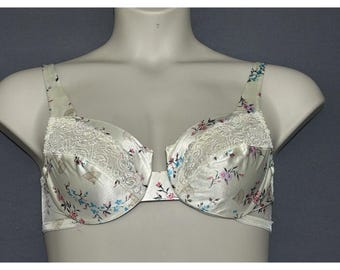 Sujetador vintage Victoria’s Secret talla 36C, de satén elástico con estampado floral, con aros y sin forro.