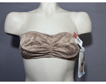 Warners Naked Lace Bandeau Bra 32C Beige underwired Unlined Vtg Deadstock