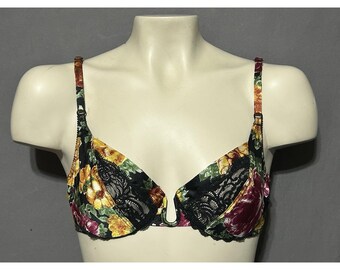 Victoria's Secret-beha 34B Vintage veelkleurige bloemen en zwarte kanten beugel
