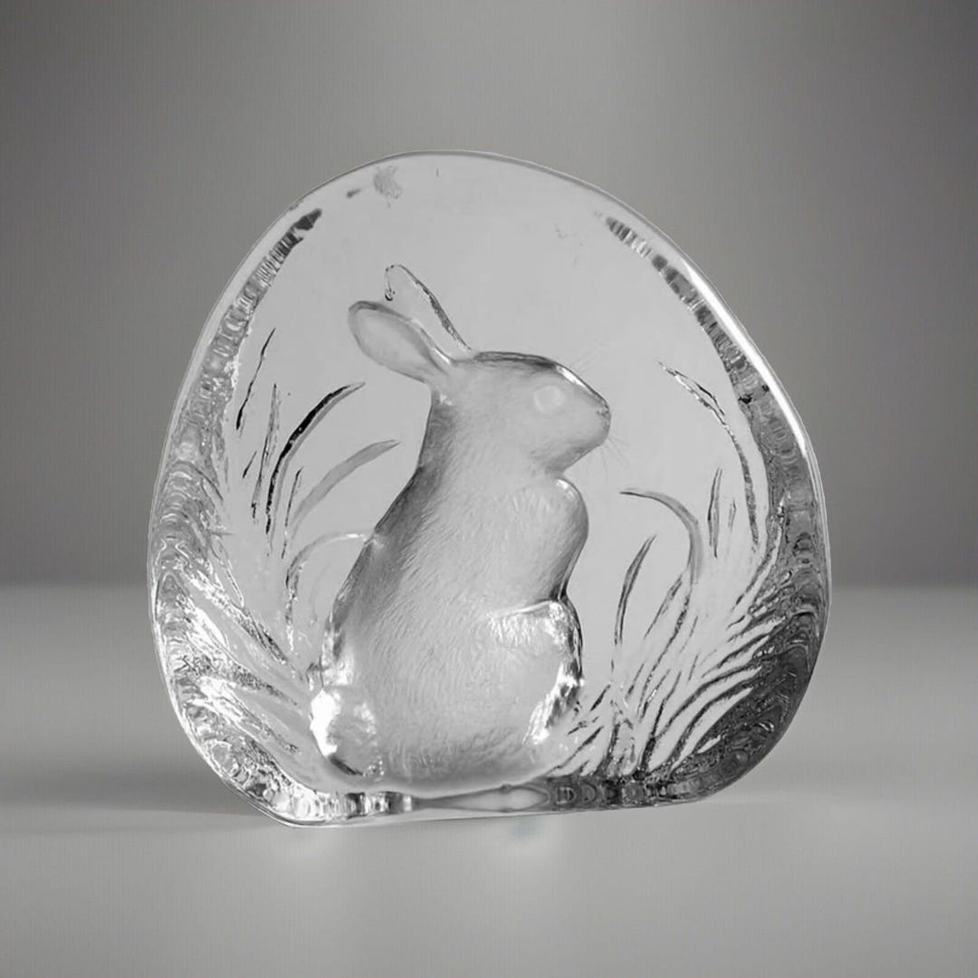 Lead Crystal Rabbit Zajecar Yugoslavia Lead Crystal Paperweight Bunny Relief Cut Glass ...