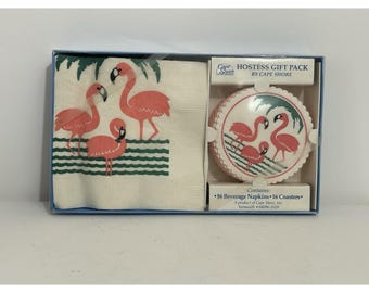 Pink Flamingoes Beverage Napkins & Coasters NIB Cape Shore Inc Hostess Gift Pack