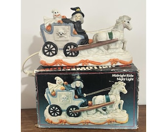 1989 Halloween Midnight Ride Night Light In Original Box Witch Driving Carriage