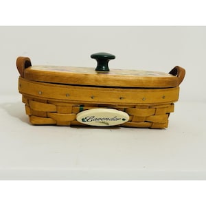 Longaberger 1997 Lavender Mini Basket Handpainted Lid, Charm & Protector Granny