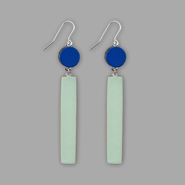 BLOC EARRING LONG // leather earrings // lightweight statement earrings // kay morgan // mint and royal blue // gift for friend