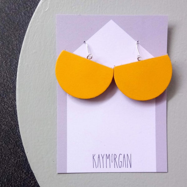 SEMI CIRCLE EARRING //  medium // yellow // leather earrings // lightweight statement earrings // kay morgan // gift for friend