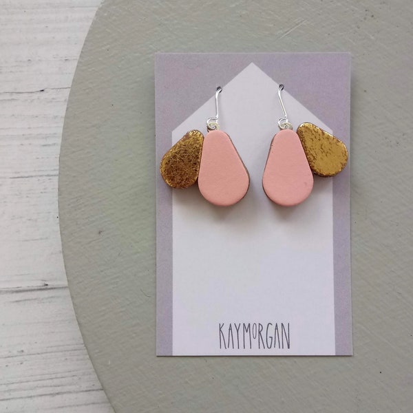 SCALLOP DOUBLE EARRING // pink and gold // leather earrings // lightweight statement earrings // kay morgan // gift for friend Active