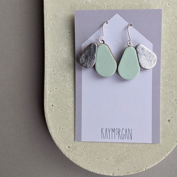 SCALLOP DOUBLE EARRING // mint and silver // leather earrings // lightweight statement earrings // kay morgan // gift for friend Active