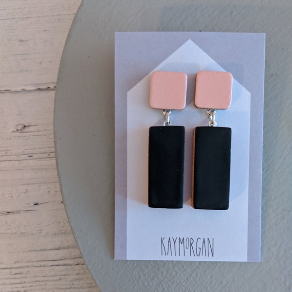 BLOC STUD EARRING // leather earrings // black // lightweight statement earrings // kay morgan // colourful jewellery