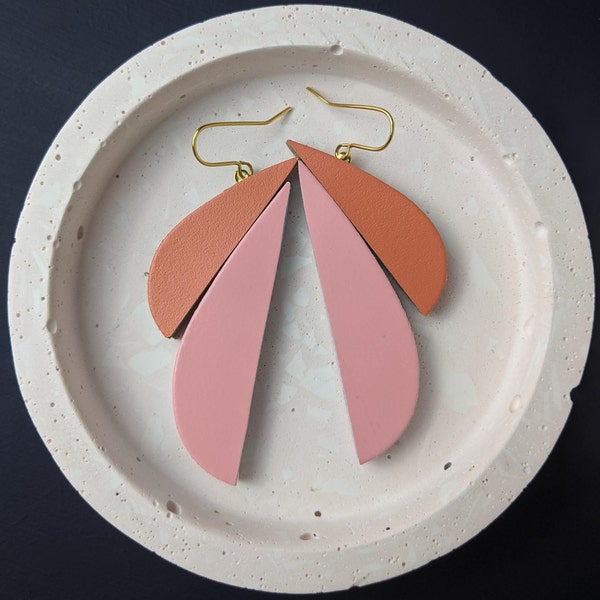 wing earrings // pink and orange // kay morgan leather jewellery