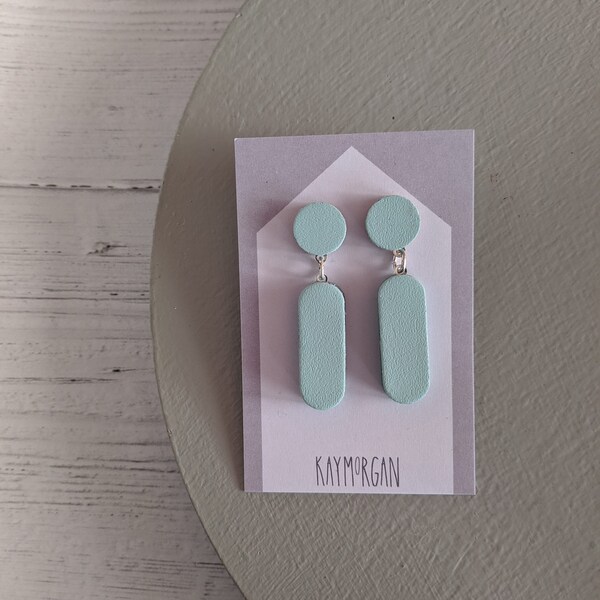 BLOC STUD EARRING // leather earrings // pale blue // lightweight statement earrings // kay morgan // colourful jewellery