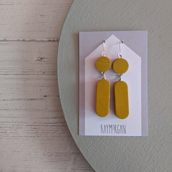 BLOC EARRING // leather earrings // olive // lightweight statement earrings // kay morgan // colourful jewellery