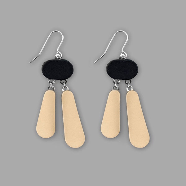 DOUBLE DROP EARRING // leather // lightweight // kay morgan // black and cream // gift for friend