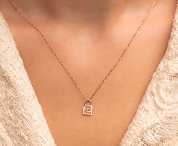 Initial Lock Necklace - 14k Solid Gold