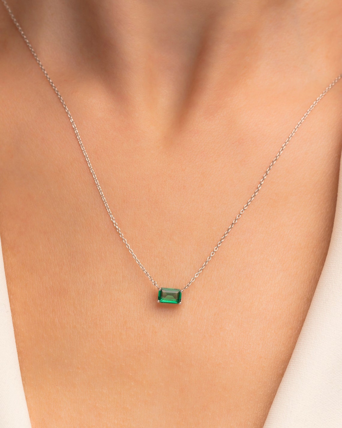Emerald Necklace 14k Solid Gold Emerald Necklace Emerald Etsy