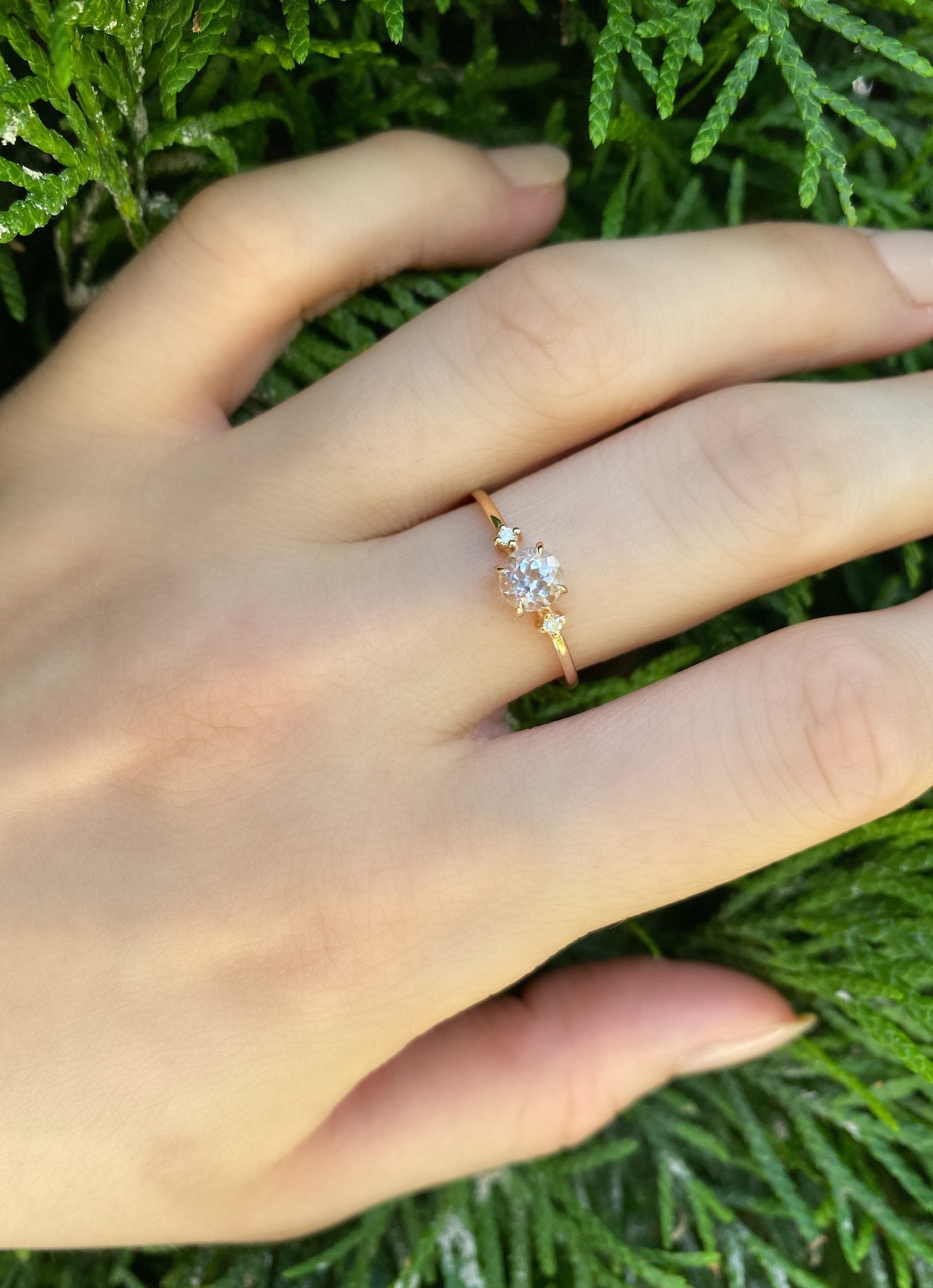 White Quartz Ring Clear Quartz and Diamond Ring 14k Solid Etsy