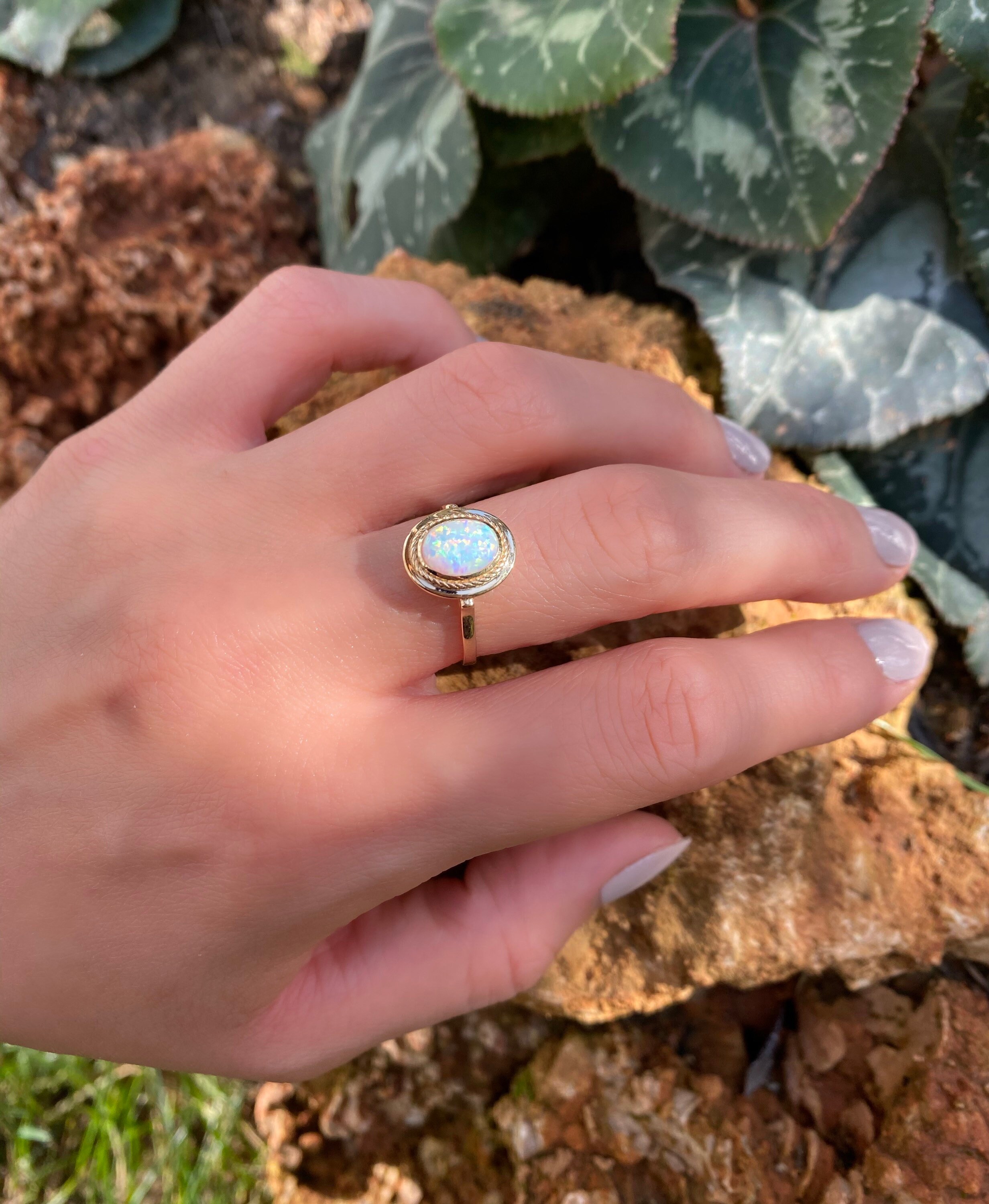 Opal Ring White Opal Ring 14k Solid Gold Ring Dainty Opal Etsy