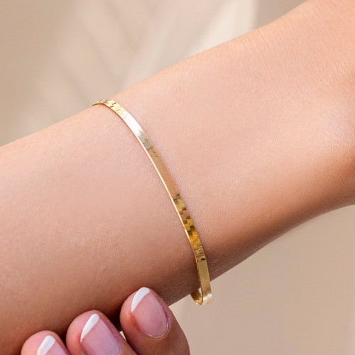 Herringbone Chain Bracelet 14k Solid Gold Chain Wristband Etsy