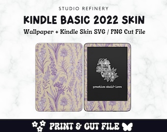 Kindle Basic 2022 Skin Template Vintage Floral Purple