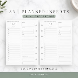 A6 Daily Dated Planner, Printable Planner Inserts, PDF download, minimal functional design