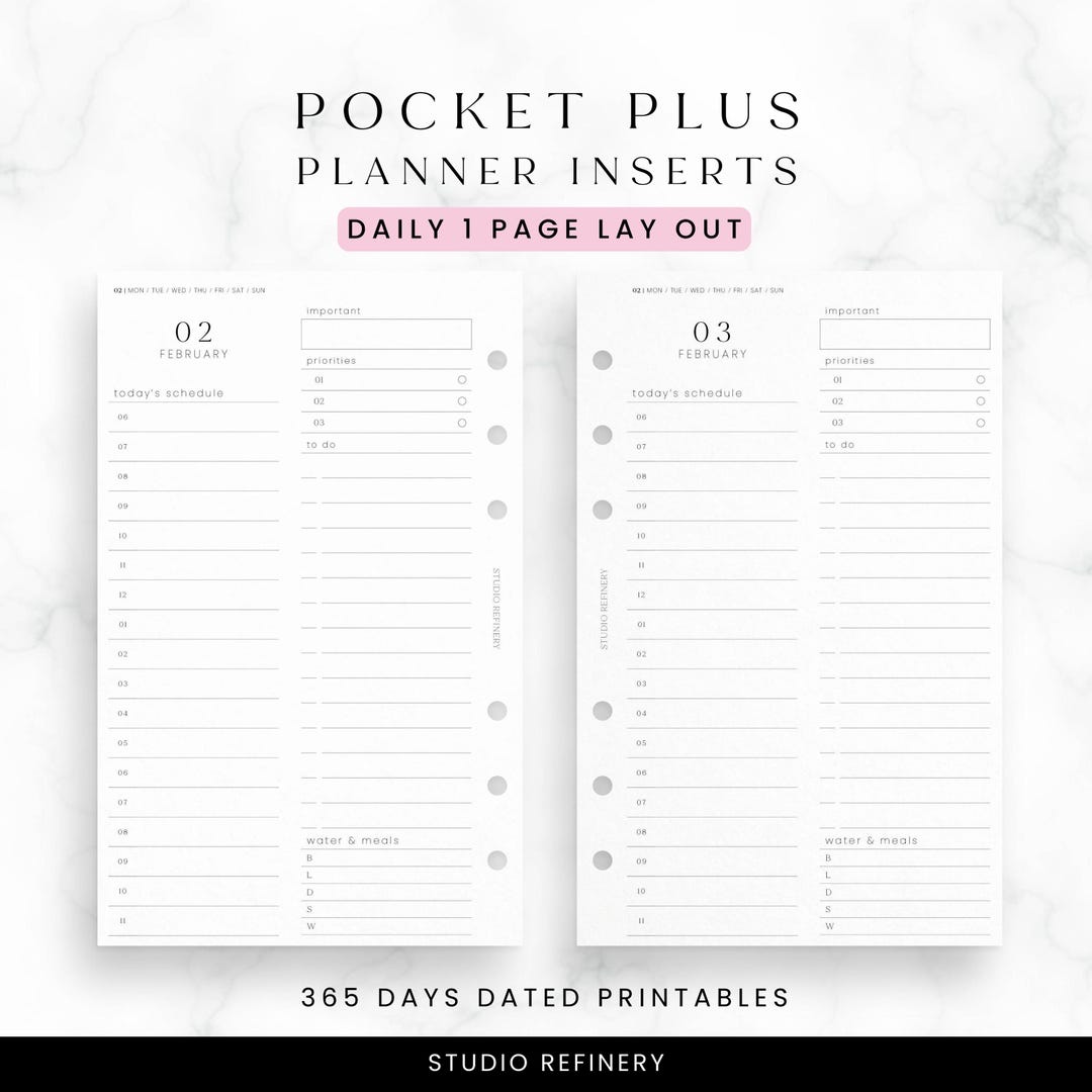 Plus Planner Pocket Plus Daily Dated Planner, Printable Planner Inserts, PDF ...