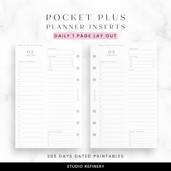 Pocket Plus Daily Dated Planner, Printable Planner Inserts, PDF download, minimal functional design, filofax printables