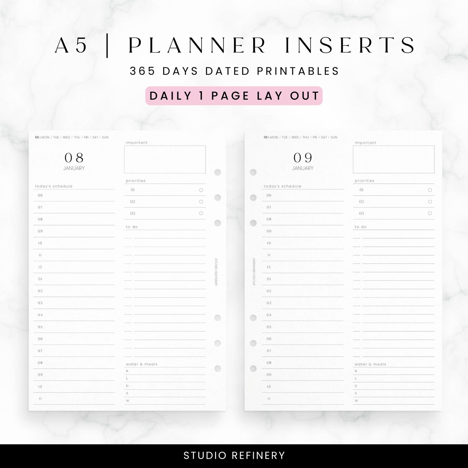 A5 Daily Dated Planner, Printable Planner Inserts, PDF Download - Etsy