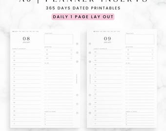 A5 Daily Dated Planner, Printable Planner Inserts, PDF download