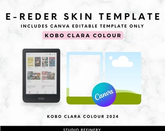 Kobo Clara Colour Skin Template, Canva Editable E-Reader Design