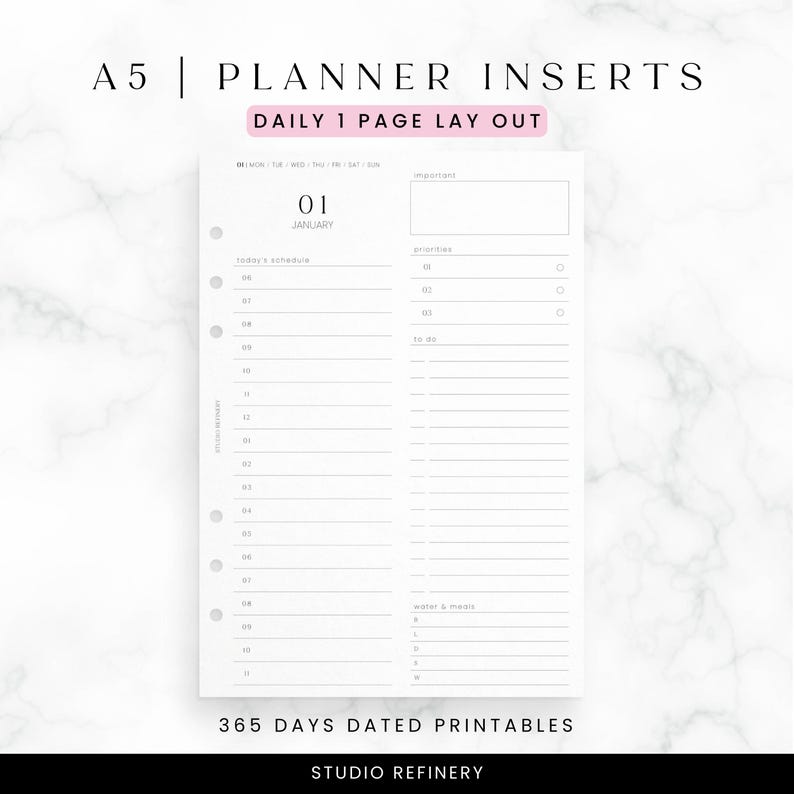 A5 Daily Dated Planner, Printable Planner Inserts, PDF Download - Etsy