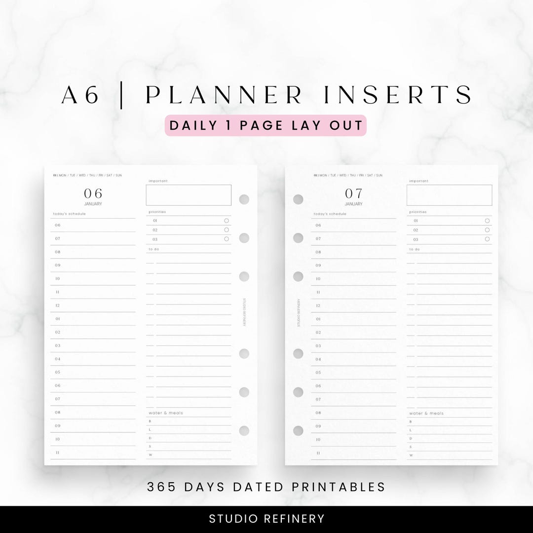 A6 Daily Dated Planner, Printable Planner Inserts, PDF Download ...