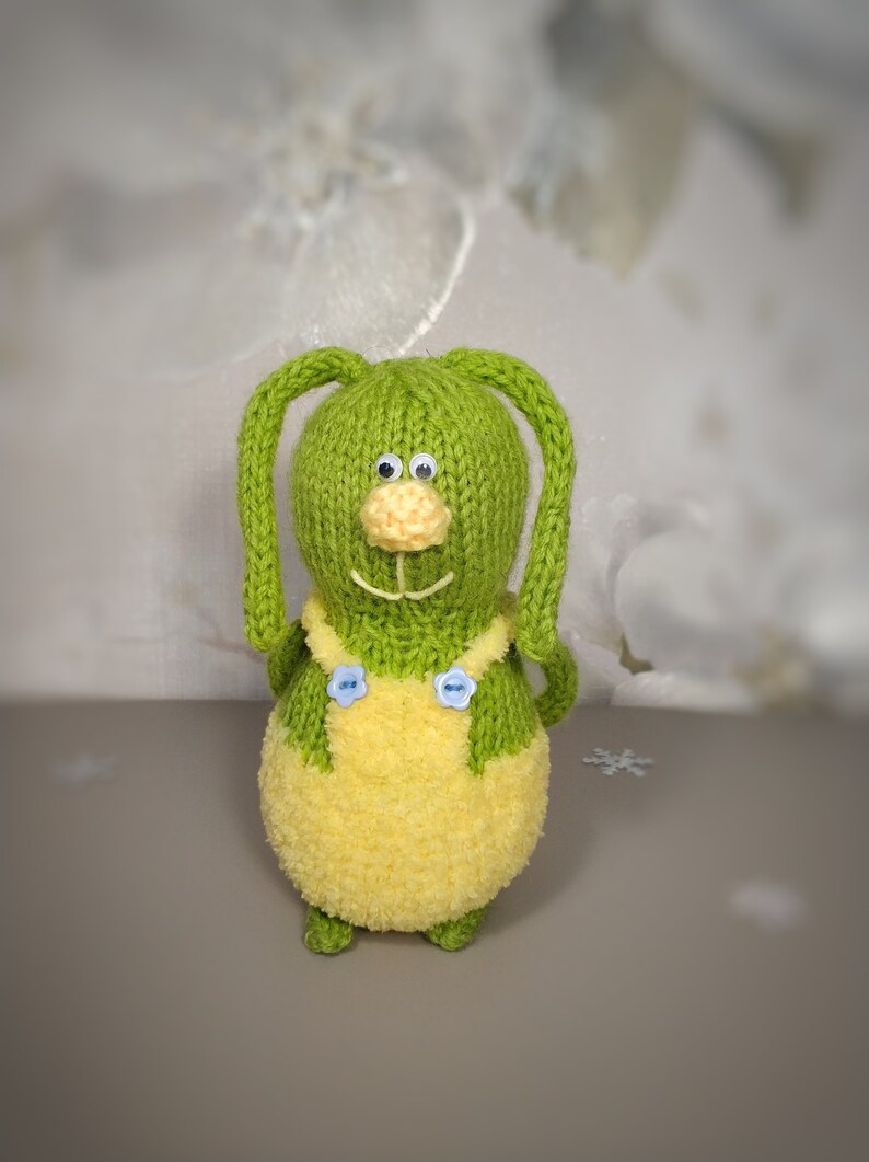 Green Bunny Hand-knitted Rabbit Amigurumi Toy Miniature Banny Dolls toys Handmade Easter softie hare Easter gift Knit bunny toys Easter toy