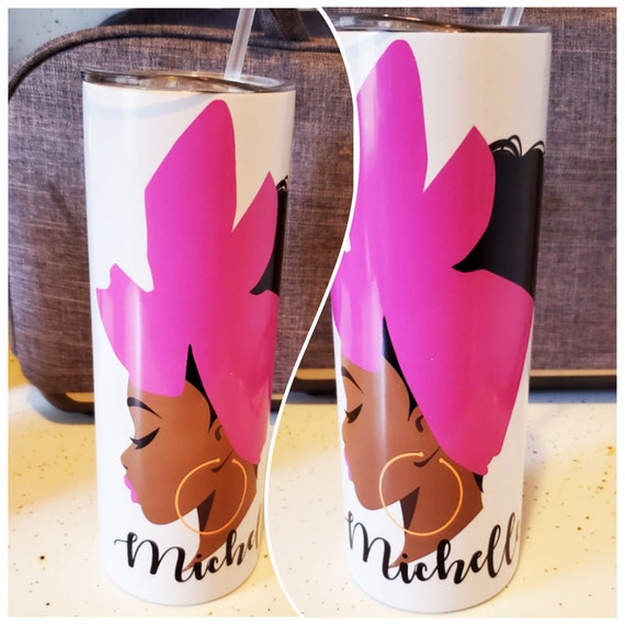 Pink Cup, Insulated Tumblers, Black Girl Tumbler, Afrocentric Gift