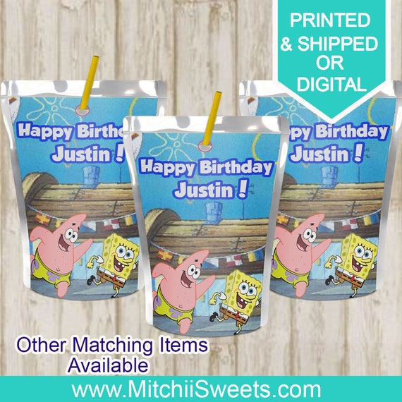 Spongebob Juice Pouch Labels Capri Sun Labels Sponge Etsy