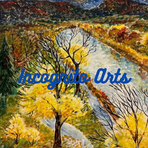 Poster Autumn's Embrace: A Vibrant Landscape Painting of Fall Foliage and Mountain Serenity