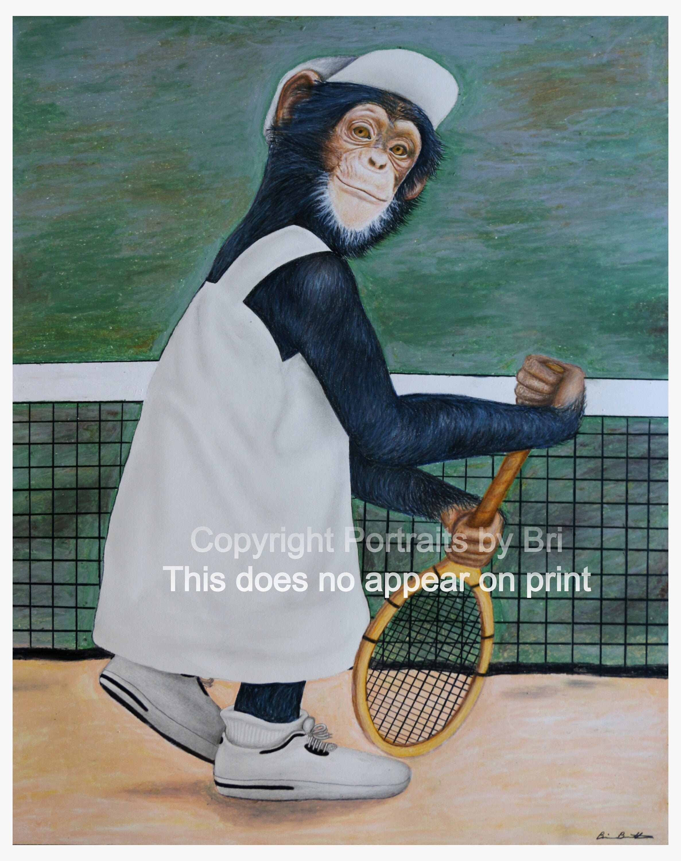 MONKEY Playing Tennis Portrait ART PRINT Poster Wall Decor - Etsy