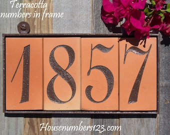 Handmade Terracotta House Number Tiles, Iron Frame, Spanish Style