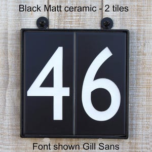 Modern Black Ceramic House Address Number Tile, Matt finish, 3"x6" - Black Frame, Craftsman style, Font choice