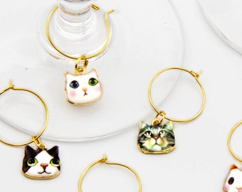 LOL Cute Cat wine glass charm set of 8 | Cute cat lover gift | animal wine glass charm set | kitty cat wine charm set, cat themed wine gifts