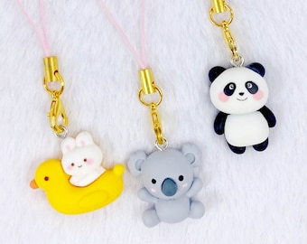 PCA-029-Kawaii Bunny and Panda Charms, Cute Koala Usagi Keychain, Koala Phone Charm accessory, Panda Keyring, Y2k Gift, Japan lover gift