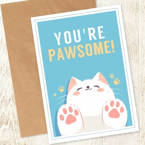 Carte-cadeau chien chat amoureux - Carte faite main pour animal de compagnie Pawsome, carte d'amitié avec un animal mignon, câlin de poche pour les propriétaires de chat et de chien, cadeau ondes positives-GC005