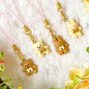 PCA-013-Kawaii Small Bunny and Teddy Bear Charms, Cute Kuma Usagi Keychain, Phone Charm accessory, Teddy bear Keyring, Y2k Gift