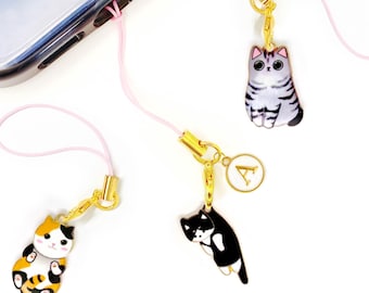 Cat Phone Charm Personalized Letter – Kawaii Kitty Keychain, Cute Cat Lover Gift, Handmade Bag Accessory